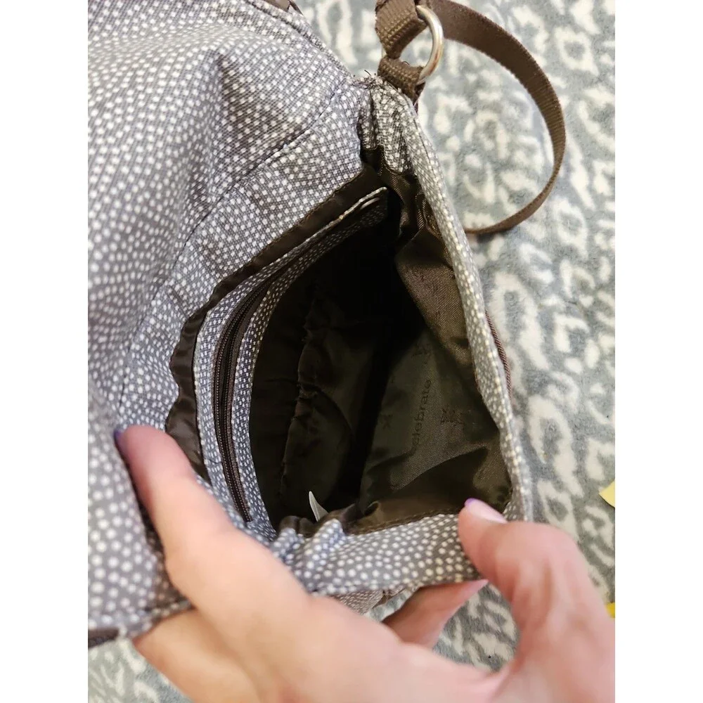 Thirty One Organista Crossbody Bag Grey Pin Dots